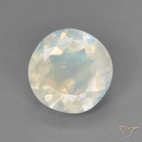 1.71ct Naturale Bianco bluastro Pietra di luna arcobaleno, Rotondo, Trasparente