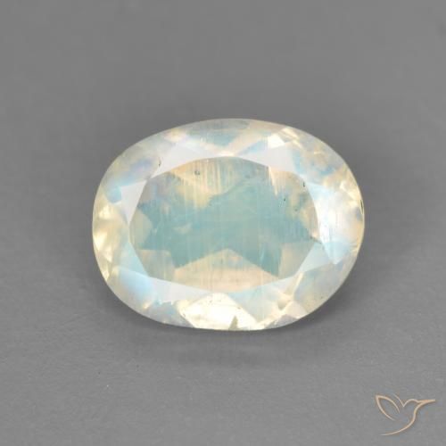 1.64ct Naturale Bianco bluastro Pietra di luna arcobaleno, Ovale, Trasparente
