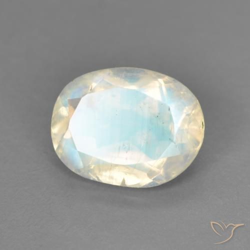 Pietra di luna arcobaleno Bianco bluastro naturale da 1.64 ct, Ovale, Trasparente