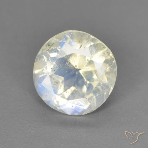 1.39ct Naturale Bianco bluastro Pietra di luna arcobaleno, Rotondo, Trasparente