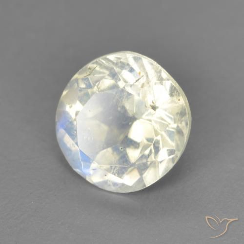Pietra di luna arcobaleno Bianco bluastro naturale da 1.39 ct, Rotondo, Trasparente