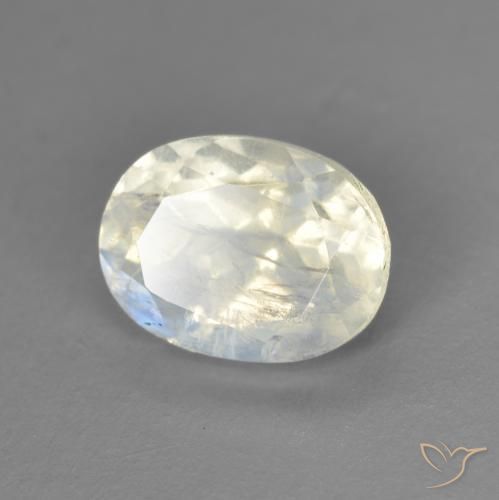 Pietra di luna arcobaleno Bianco bluastro naturale da 1.52 ct, Ovale, Trasparente