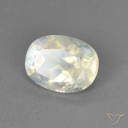 Pietra di luna arcobaleno Bianco bluastro naturale da 1.47 ct, Ovale, Trasparente