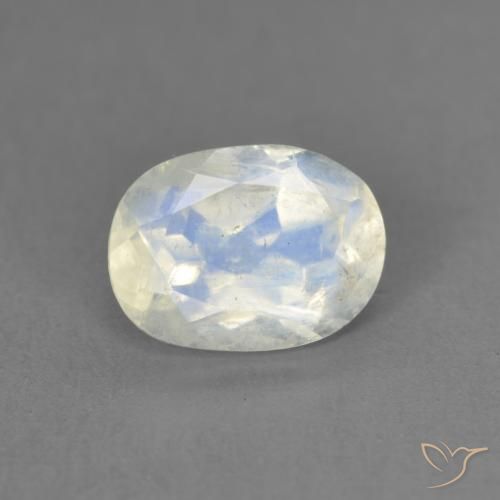 Pietra di luna arcobaleno Bianco bluastro naturale da 1.22 ct, Ovale, Trasparente