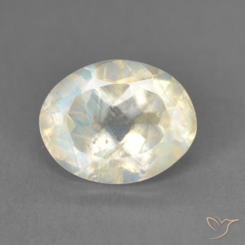 1.91ct Naturale Bianco bluastro Pietra di luna arcobaleno, Ovale, Trasparente