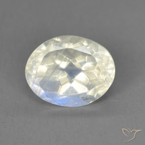 1.90ct Naturale Bianco bluastro Pietra di luna arcobaleno, Ovale, Trasparente
