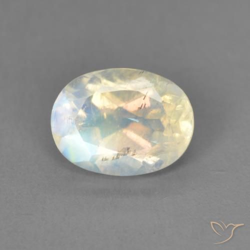 1.38ct Naturale Bianco bluastro Pietra di luna arcobaleno, Ovale, Trasparente