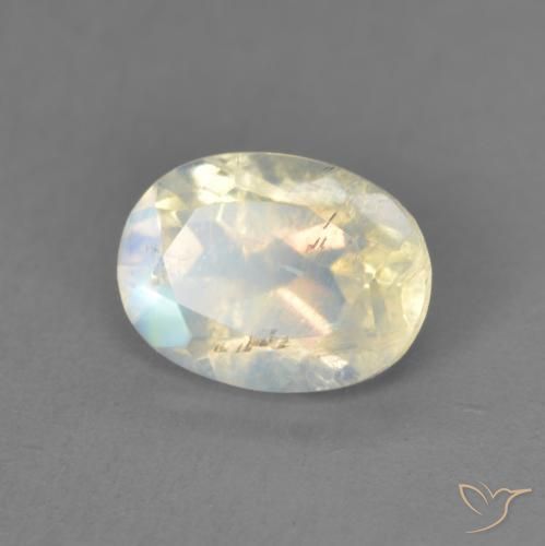 Pietra di luna arcobaleno Bianco bluastro naturale da 1.38 ct, Ovale, Trasparente