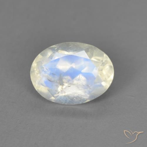 1.30ct Naturale Bianco bluastro Pietra di luna arcobaleno, Ovale, Trasparente