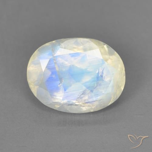 1.85ct Naturale Bianco bluastro Pietra di luna arcobaleno, Ovale, Trasparente