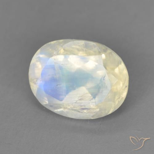 Pietra di luna arcobaleno Bianco bluastro naturale da 1.85 ct, Ovale, Trasparente