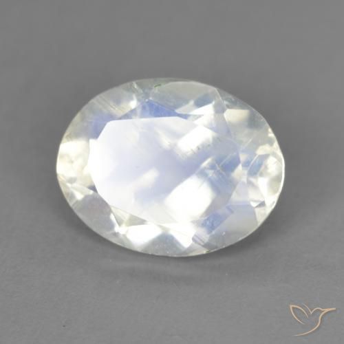 Pietra di luna arcobaleno Bianco bluastro naturale da 1.84 ct, Ovale, Trasparente