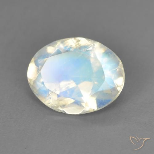 Pietra di luna arcobaleno Bianco bluastro naturale da 1.62 ct, Ovale, Trasparente