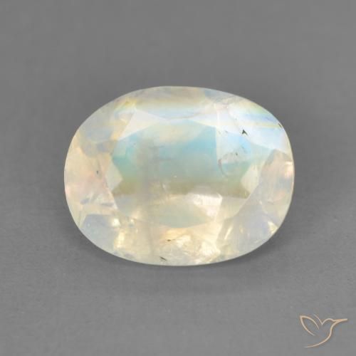 1.82ct Naturale Bianco bluastro Pietra di luna arcobaleno, Ovale, Trasparente