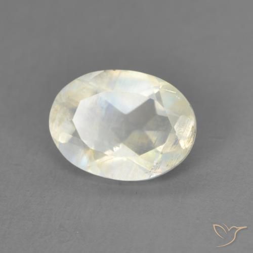 Pietra di luna arcobaleno Bianco bluastro naturale da 1.21 ct, Ovale, Trasparente