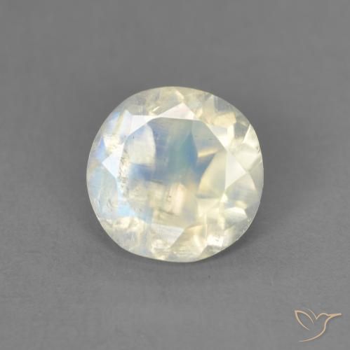 1.19ct Naturale Bianco bluastro Pietra di luna arcobaleno, Rotondo, Trasparente