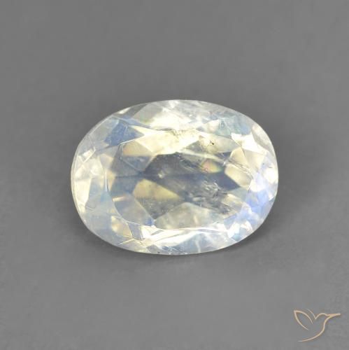 Pietra di luna arcobaleno Bianco bluastro naturale da 1.33 ct, Ovale, Trasparente