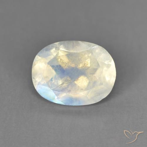 Pietra di luna arcobaleno Bianco bluastro naturale da 1.28 ct, Ovale, Trasparente