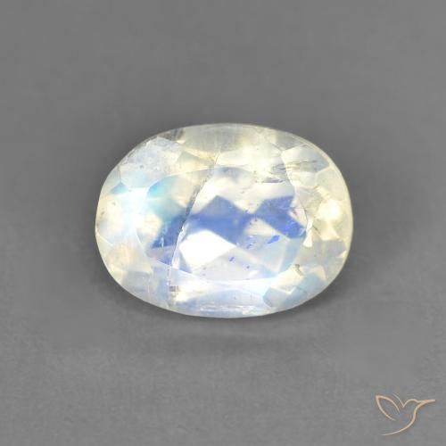 1.44ct Naturale Bianco bluastro Pietra di luna arcobaleno, Ovale, Trasparente