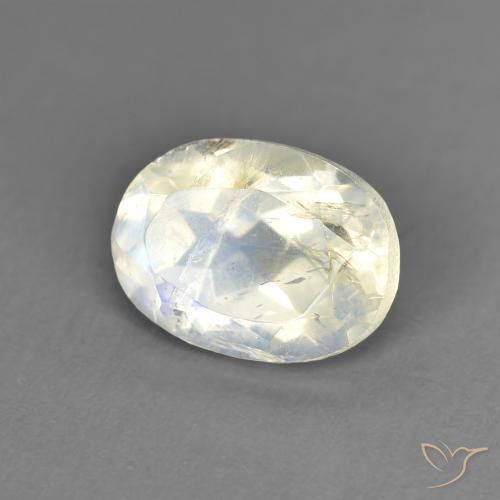 Pietra di luna arcobaleno Bianco bluastro naturale da 1.44 ct, Ovale, Trasparente