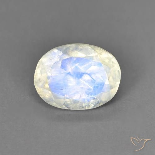1.33ct Naturale Bianco bluastro Pietra di luna arcobaleno, Ovale, Trasparente