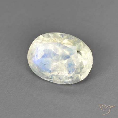 Pietra di luna arcobaleno Bianco bluastro naturale da 1.33 ct, Ovale, Trasparente