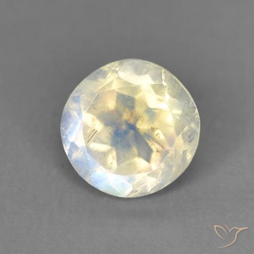 1.41ct Naturale Bianco bluastro Pietra di luna arcobaleno, Rotondo, Trasparente