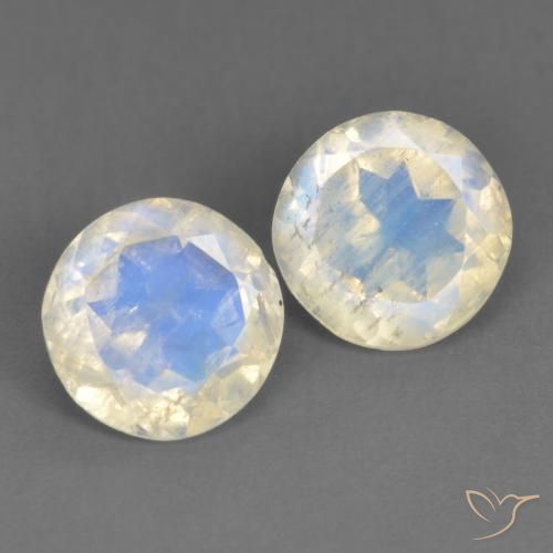2.53ctw Naturale Bianco bluastro Pietra di luna arcobaleno, Rotondo, Trasparente