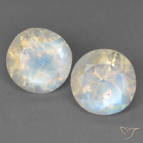 3.03ctw Naturale Bianco bluastro Pietra di luna arcobaleno, Rotondo, Trasparente