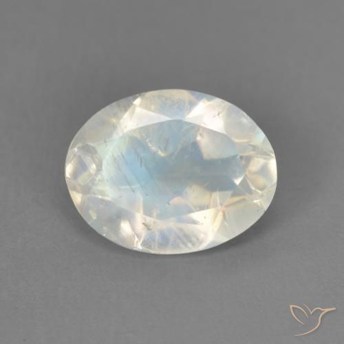 1.75ct Naturale Bianco bluastro Pietra di luna arcobaleno, Ovale, Trasparente