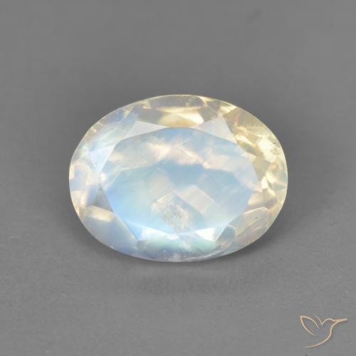 2.13ct Naturale Bianco bluastro Pietra di luna arcobaleno, Ovale, Trasparente