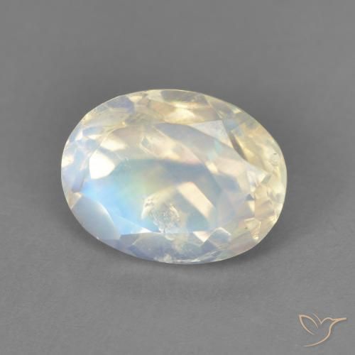 Pietra di luna arcobaleno Bianco bluastro naturale da 2.13 ct, Ovale, Trasparente