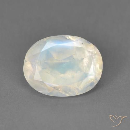 1.91ct Naturale Bianco bluastro Pietra di luna arcobaleno, Ovale, Trasparente