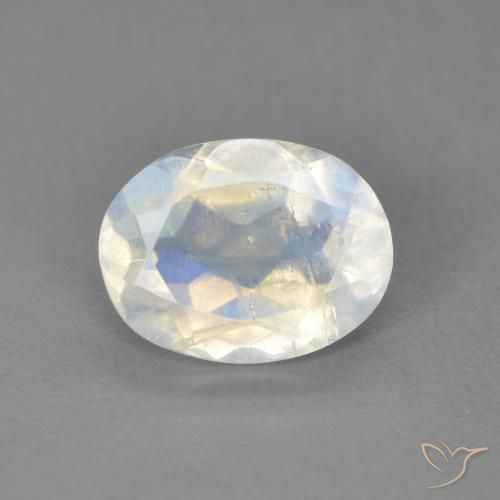1.60ct Naturale Bianco bluastro Pietra di luna arcobaleno, Ovale, Trasparente
