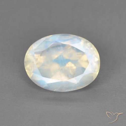 2.00ct Naturale Bianco bluastro Pietra di luna arcobaleno, Ovale, Trasparente