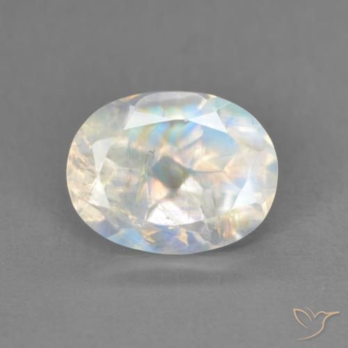 2.15ct Naturale Bianco bluastro Pietra di luna arcobaleno, Ovale, Trasparente