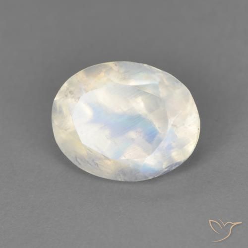 1.90ct Naturale Bianco bluastro Pietra di luna arcobaleno, Ovale, Trasparente