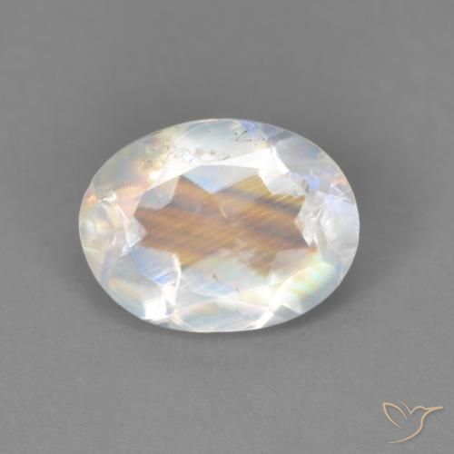 1.67ct Naturale Bianco bluastro Pietra di luna arcobaleno, Ovale, Trasparente