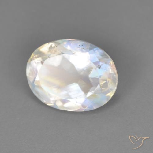 Pietra di luna arcobaleno Bianco bluastro naturale da 1.67 ct, Ovale, Trasparente