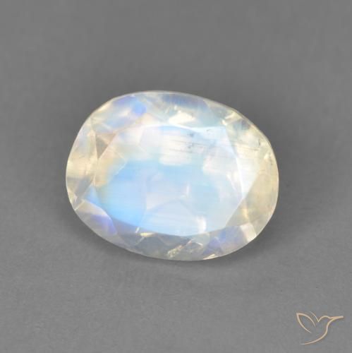 Pietra di luna arcobaleno Bianco bluastro naturale da 2.10 ct, Ovale, Trasparente