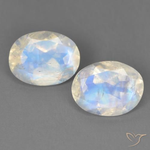 3.10ctw Naturale Bianco bluastro Pietra di luna arcobaleno, Ovale, Trasparente