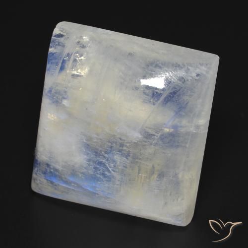 Pietra di luna arcobaleno Bianco bluastro naturale da 42.13 ct, Quadrato, Trasparente