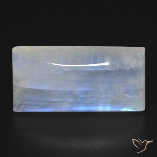 26.11ct Naturale Bianco bluastro Pietra di luna arcobaleno, Taglio a baguette, Trasparente