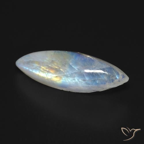 Pietra di luna arcobaleno Bianco bluastro naturale da 7.91 ct, Taglio marquise, Trasparente