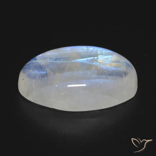 Pietra di luna arcobaleno Bianco bluastro naturale da 12.34 ct, Ovale, Trasparente