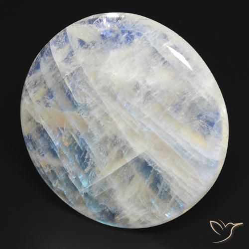 Pietra di luna arcobaleno Bianco bluastro naturale da 105.67 ct, Rotondo, Trasparente