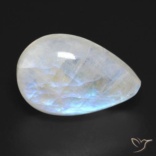 Pietra di luna arcobaleno Bianco bluastro naturale da 12.31 ct, Forma a pera, Trasparente