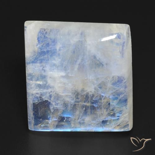 19.23ct Naturale Bianco bluastro Pietra di luna arcobaleno, Quadrato, Trasparente