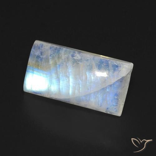 Pietra di luna arcobaleno Bianco bluastro naturale da 6.47 ct, Taglio a baguette, Trasparente