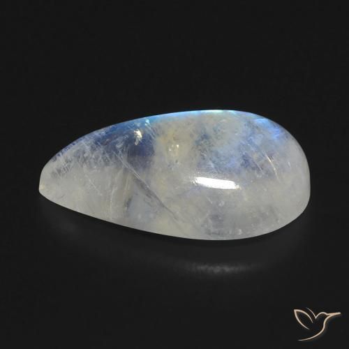 Pietra di luna arcobaleno Bianco bluastro naturale da 7.37 ct, Forma a pera, Trasparente